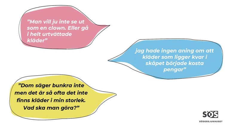 Tre olika pratbubblor med citat fr&aring;n v&aring;rdpersonal, som till exempel 
