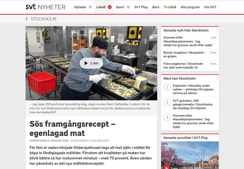 En webbsida med ett foto av en man som lagar mat och titeln 