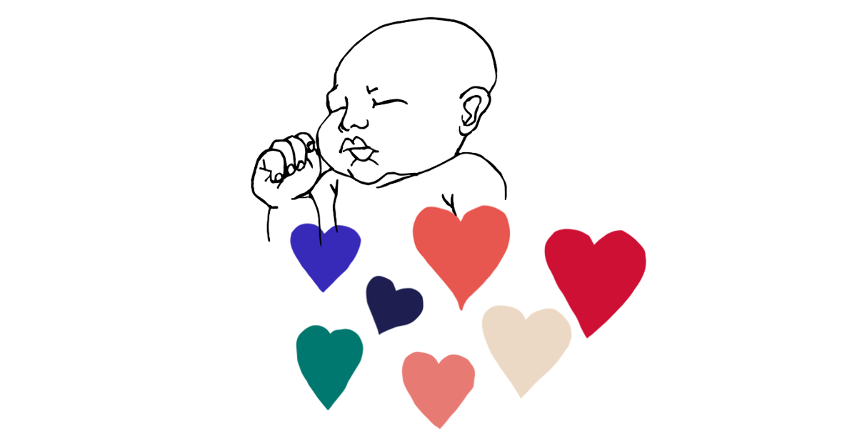 Illustration av bebis och hjärtan